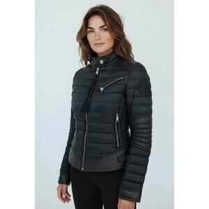 Moncler Citrouille Leather & Down Moto Jacket Size 00 (US XXS)